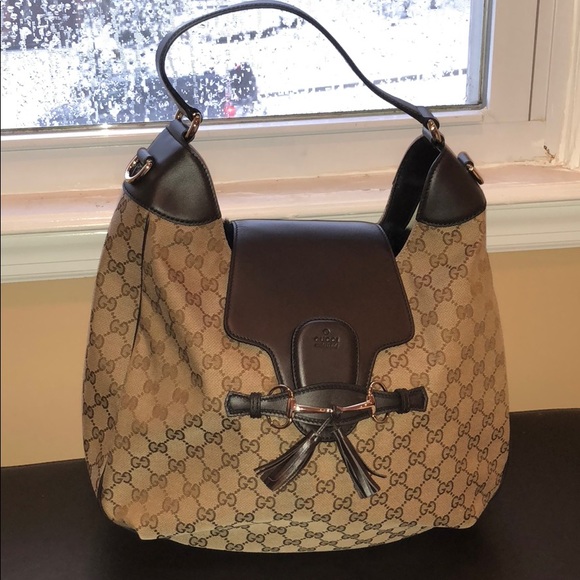 Gucci Emily Monogram Leather Hobo Brown Beige - Picture 1 of 8